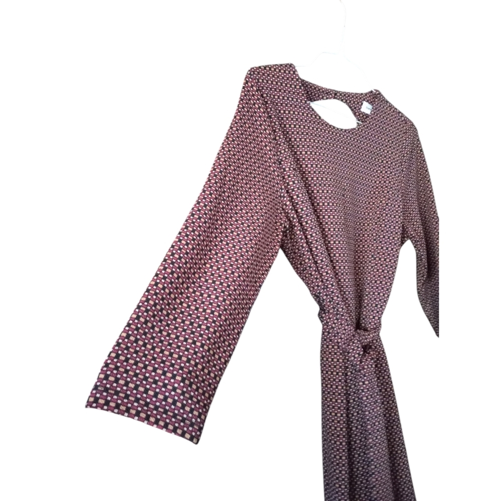 Emma & Michele Belted Peek a Boo Back Midi Dress Long Slve. Multicolor Geo L - Picture 2 of 14